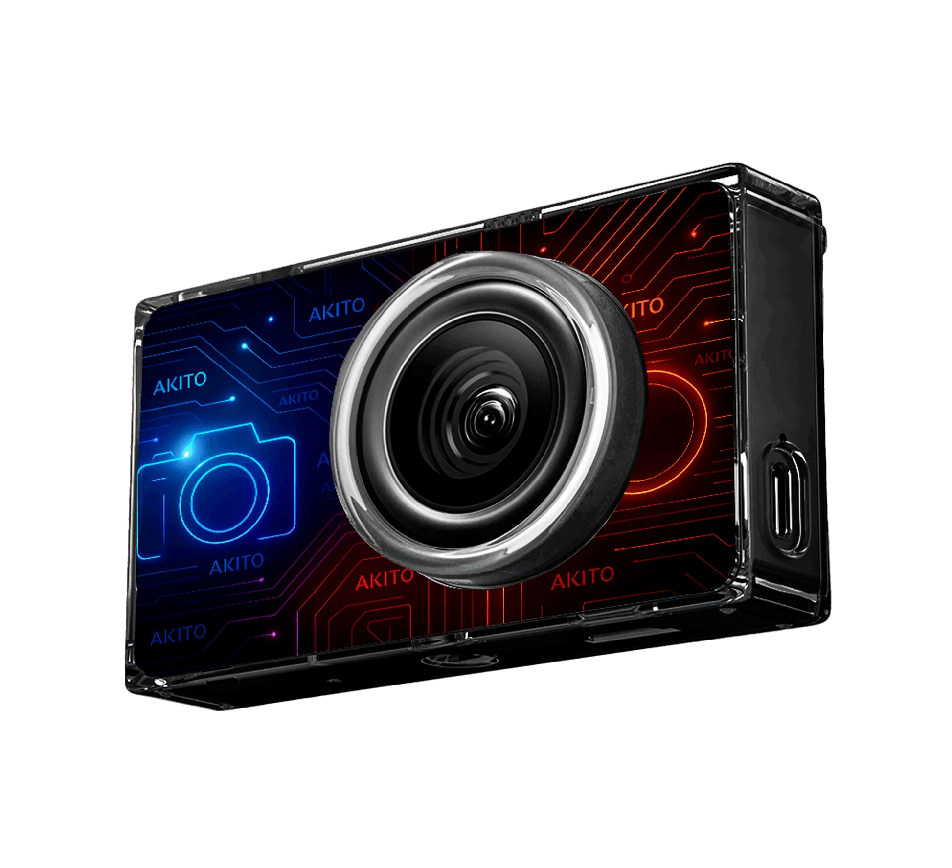 Akito high-tech camera with glowing circuit design and premium lens