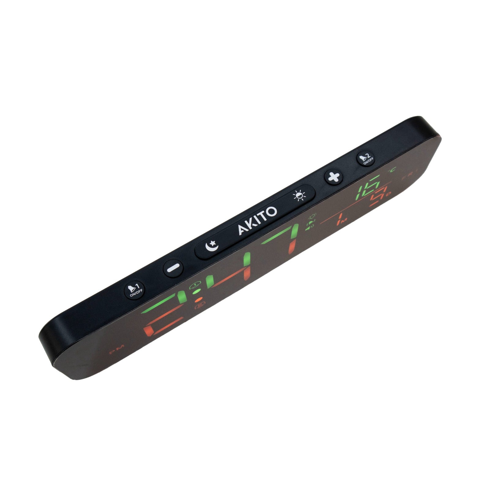 Akito digital alarm clock with LED display, temperature, and snooze buttons for bedroom use
