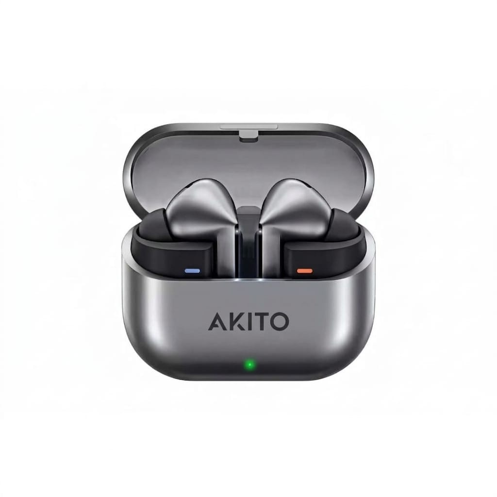 Akito wireless earbuds in sleek charging case, premium electronics for reliable audio