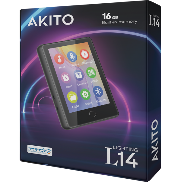 Akito L14 16GB portable media player with colorful app icons on display