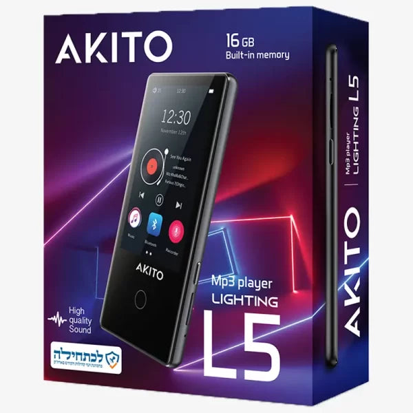 Akito L5 MP3 Player with 16GB memory, high-quality sound, and sleek design for music lovers