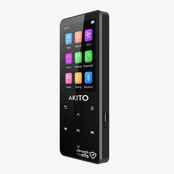 Akito portable media player with colorful app icons and sleek black design