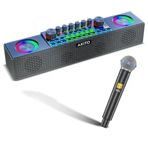 Akito portable Bluetooth speaker with RGB lights and wireless microphone for karaoke